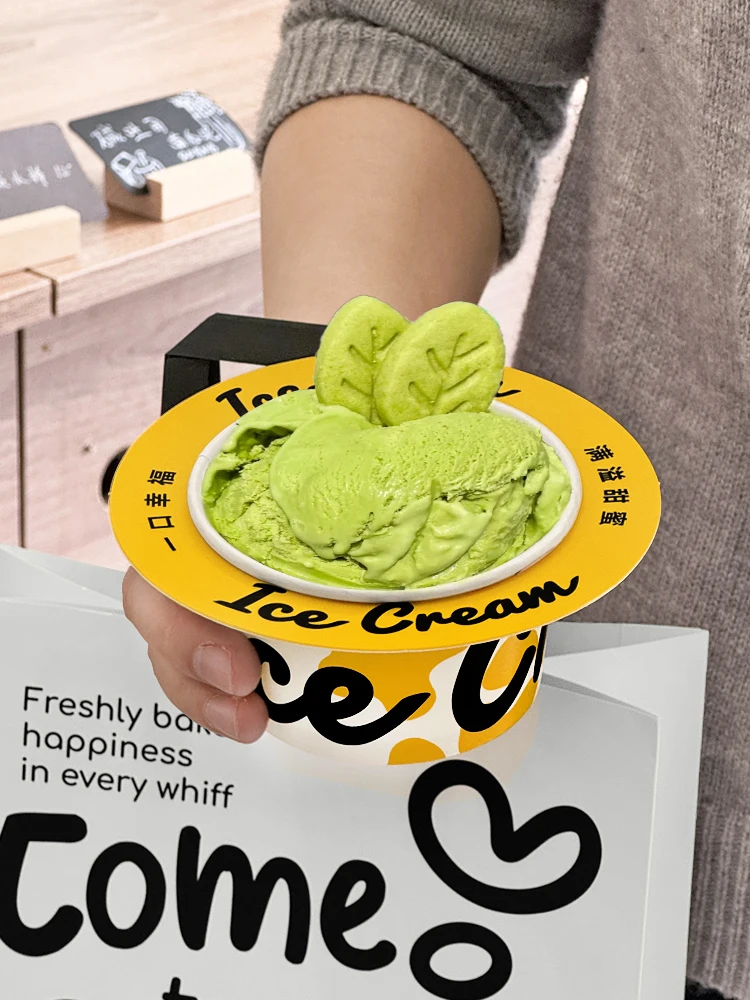 50pcs 5oz 200ml 아이스크림 요구르트 포장 종이 컵 라운드 작은 디저트 케이크 상자 파티 장식 일회용 컵