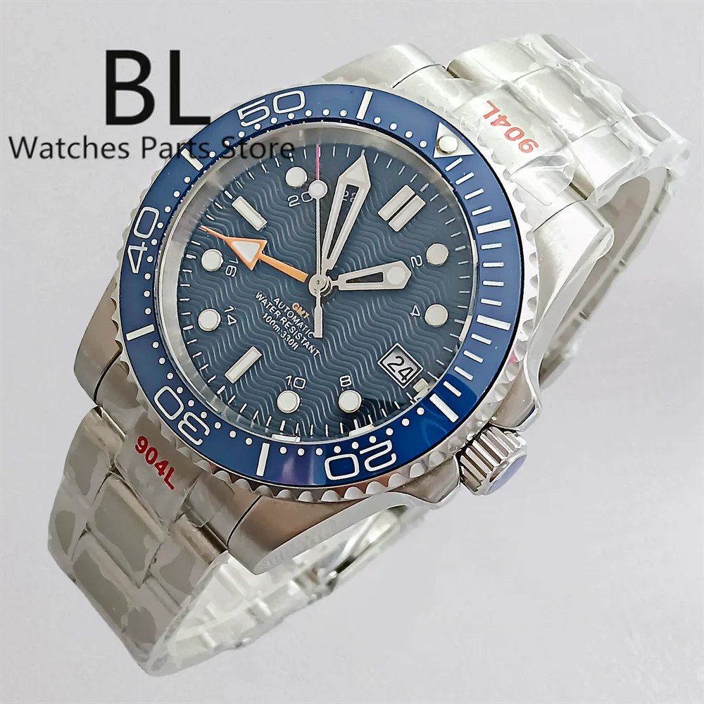 BLIGER 40mm Nh34A Watch For Men 24 Hours Ceramic Bezel Green Luminous Black Blue White Dial Orange GMT AR Coating Sapphire Glass