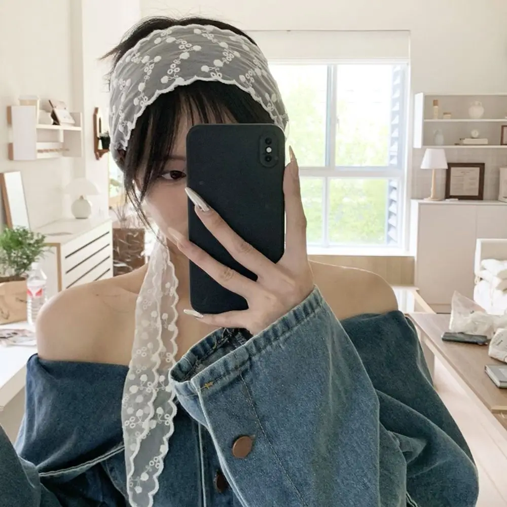 

Pastoral Style Lace Hair Band Adjustable Elegant Bow Headband Embroidery Turban Accessories Ribbon Hair Strap Beach