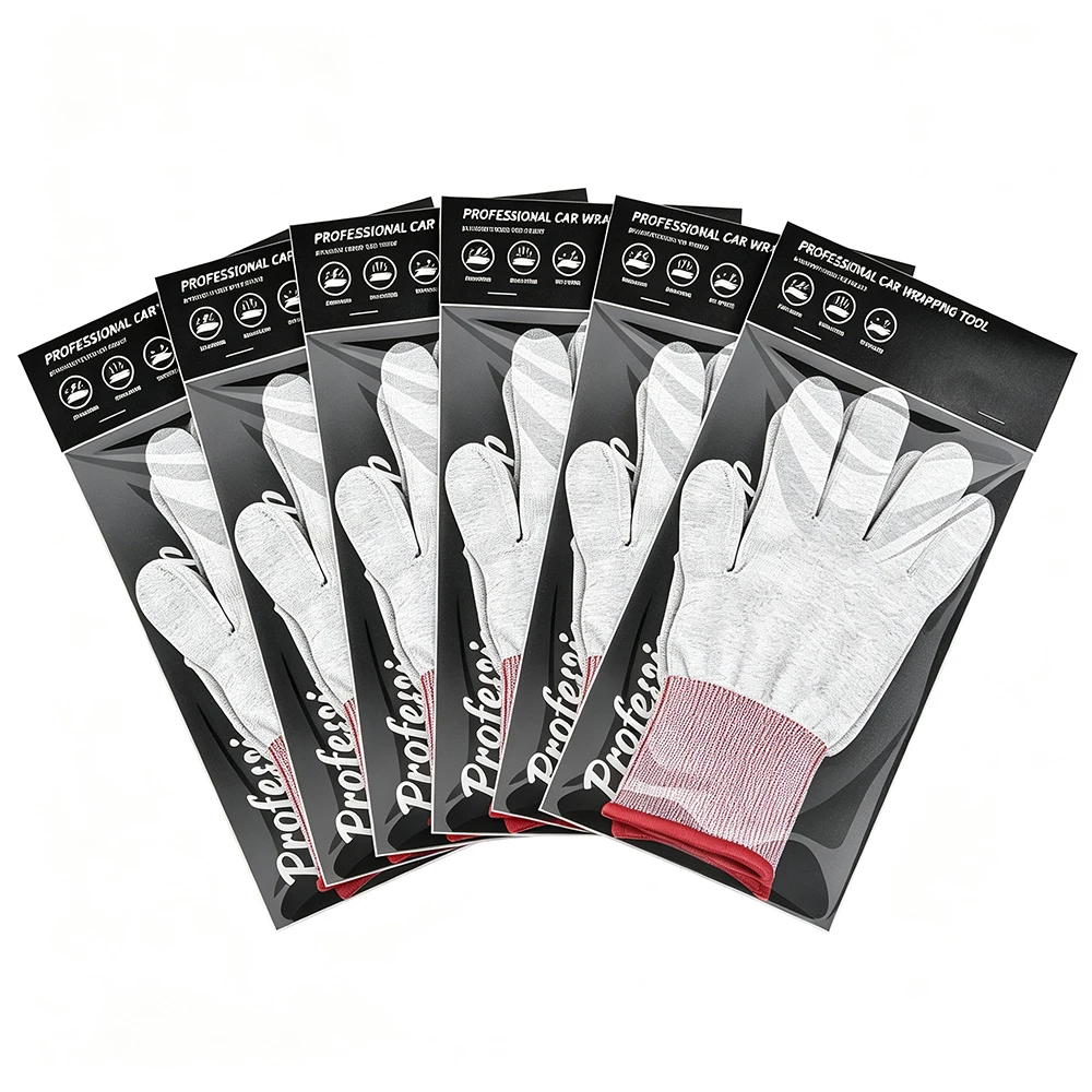 FOSHIO 2/4/6Pack Carbon Fiber Knitted Gloves Full Finger Safety Working Glove Anti-Static Car Vinyl Film Wrapping Application