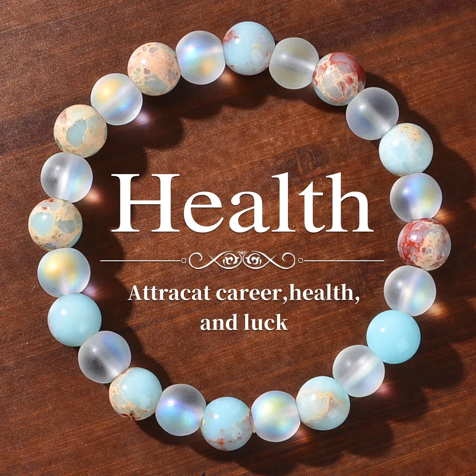 

1 Piece Aura Quartz and Ocean Sediment Beaded Bracelet - Unisex - Homeopathic Crystal Jewelry - Brings Abundance - Prosperity