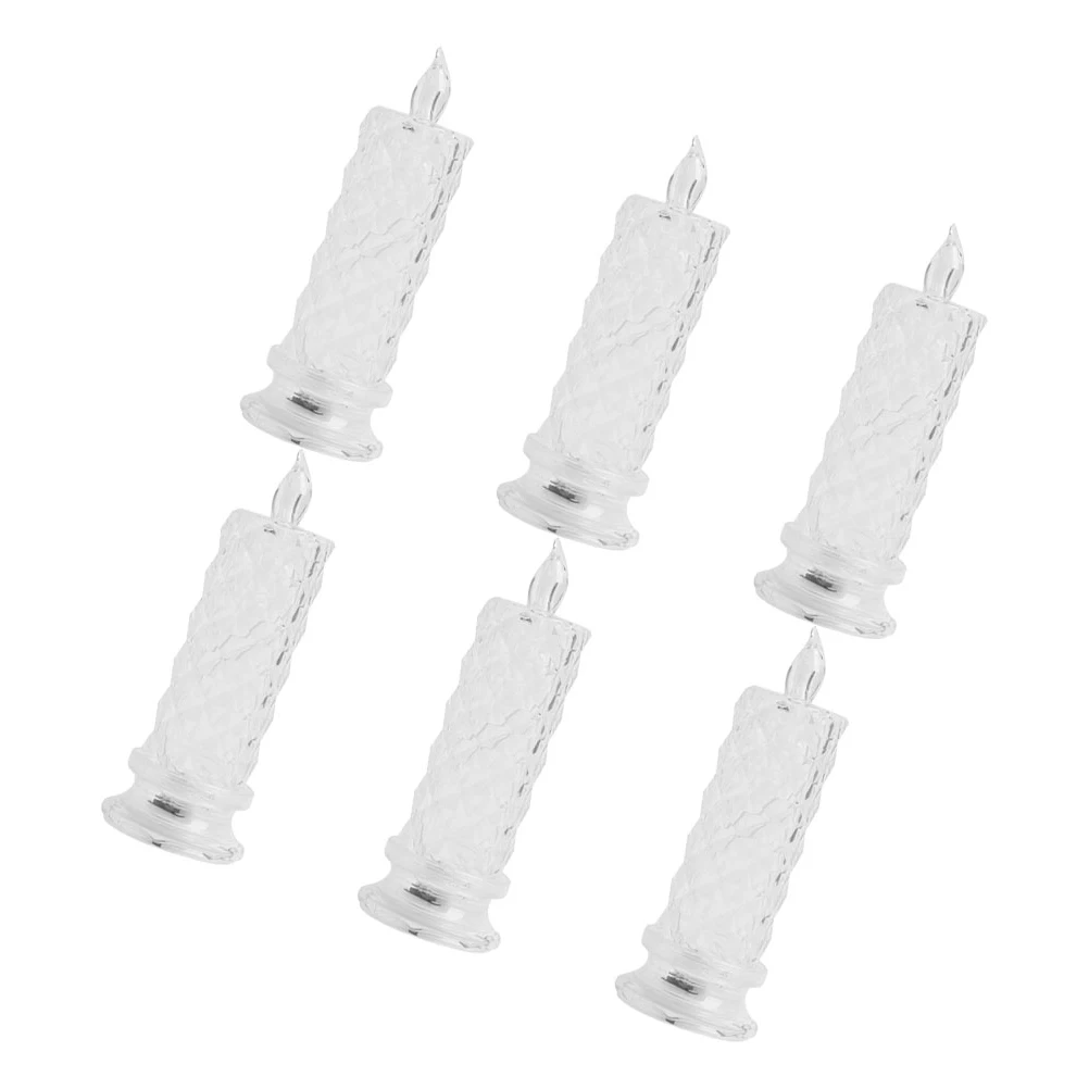 6Pcs Crystal Rose LED Candlestick Clear Flameless Electric Light Wedding Party Lamp LED Candlesticks Fake Sticks