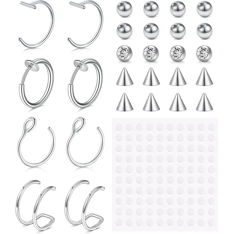 1 Set Fake Piercings Fake Lip Piercing Fake Lip Ring Fake Nose Ring Hoop Fake Snake Bites Fake Eyebrow Piercing Clip Lip Ring