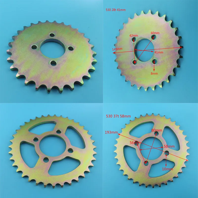 

530 Kette58MM 37t 41MM 28tKettenrad hinteres Kettenrad für 530 Kette 110-150cc Kart ATV Allrad-Geländewagen