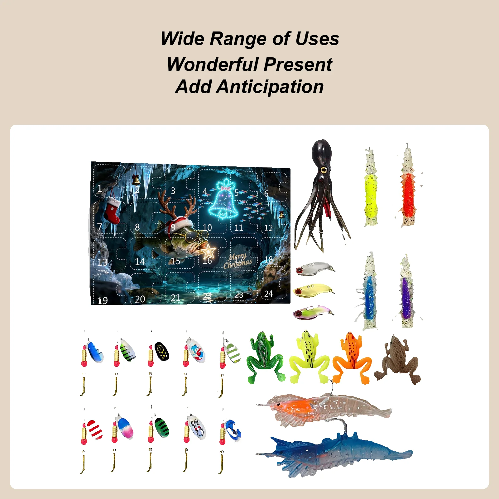 

24-дневная рождественская рыбалка с обратным отсчетом на Рождество, рыболовная приманка, снасти для папы, парня, подростков, мужчин, рыбаков, реки