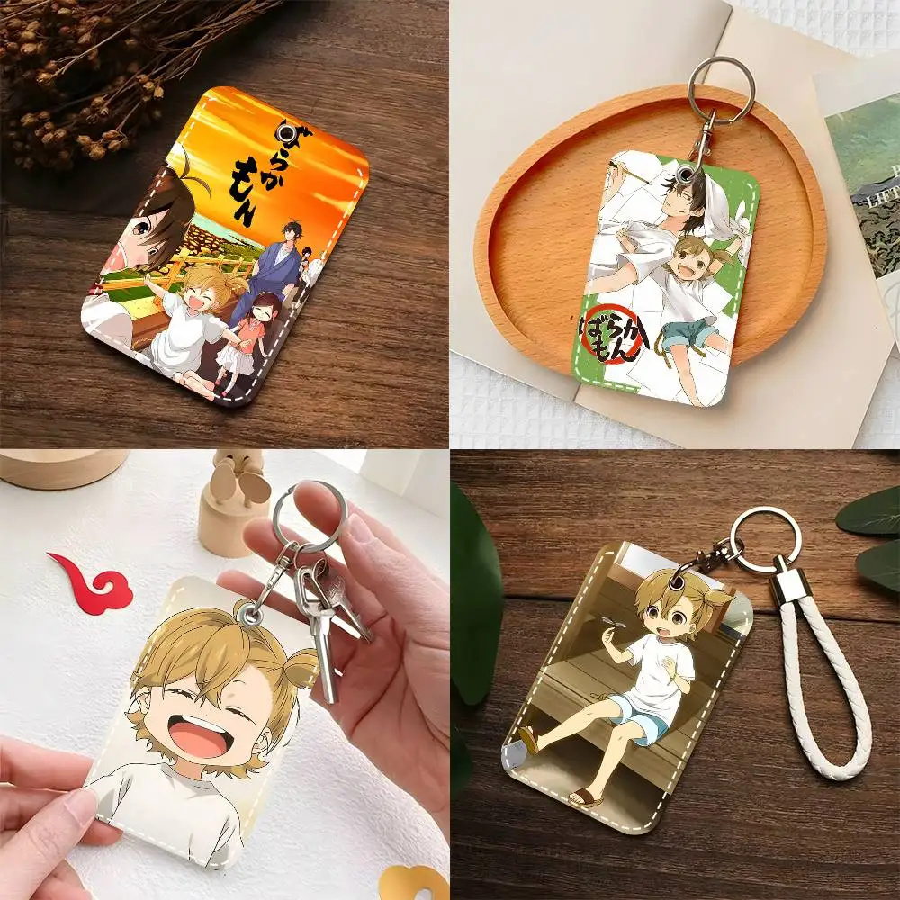 1pc Anime Cartoon Character Barakamon Card Case Keychain Access Card Bag Key Tag Ring Leather Card Holder Key Ring Access