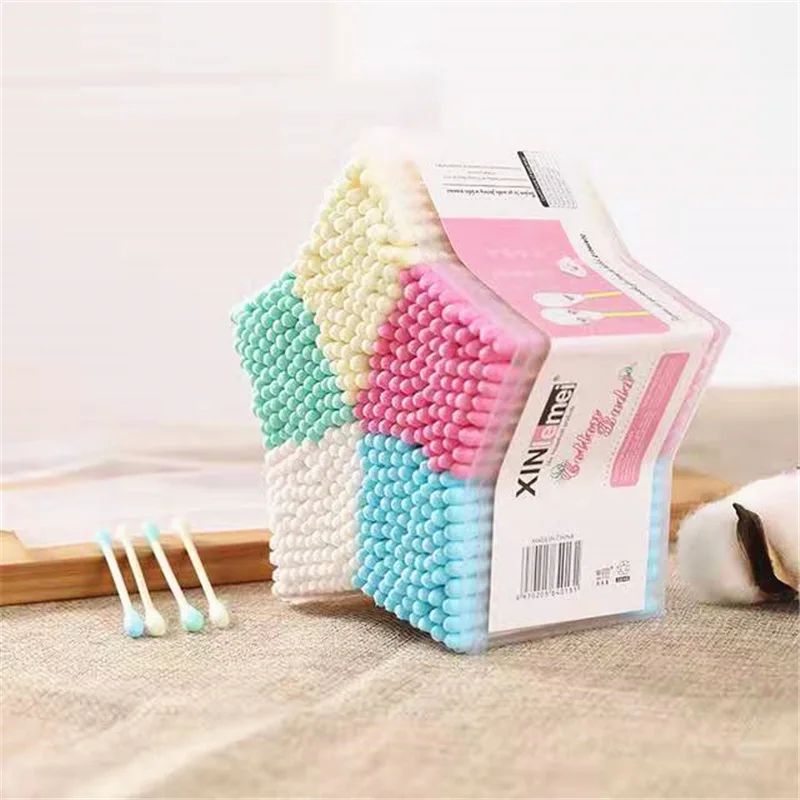 500Pcs/Box Children Color Double-headed Cotton Swab Clean Sanitary Swab for Makeup Remover Ears Cotton Swabs Cosmetic Tool