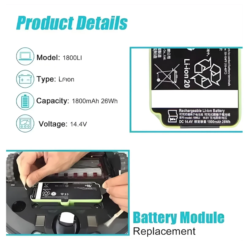 

Lithium Ion Battery For iRobot Roomba Cleaner 900 800 700 600 Series 960 980 981 965 895 695 631 690 680 675 890 860 805 850 767