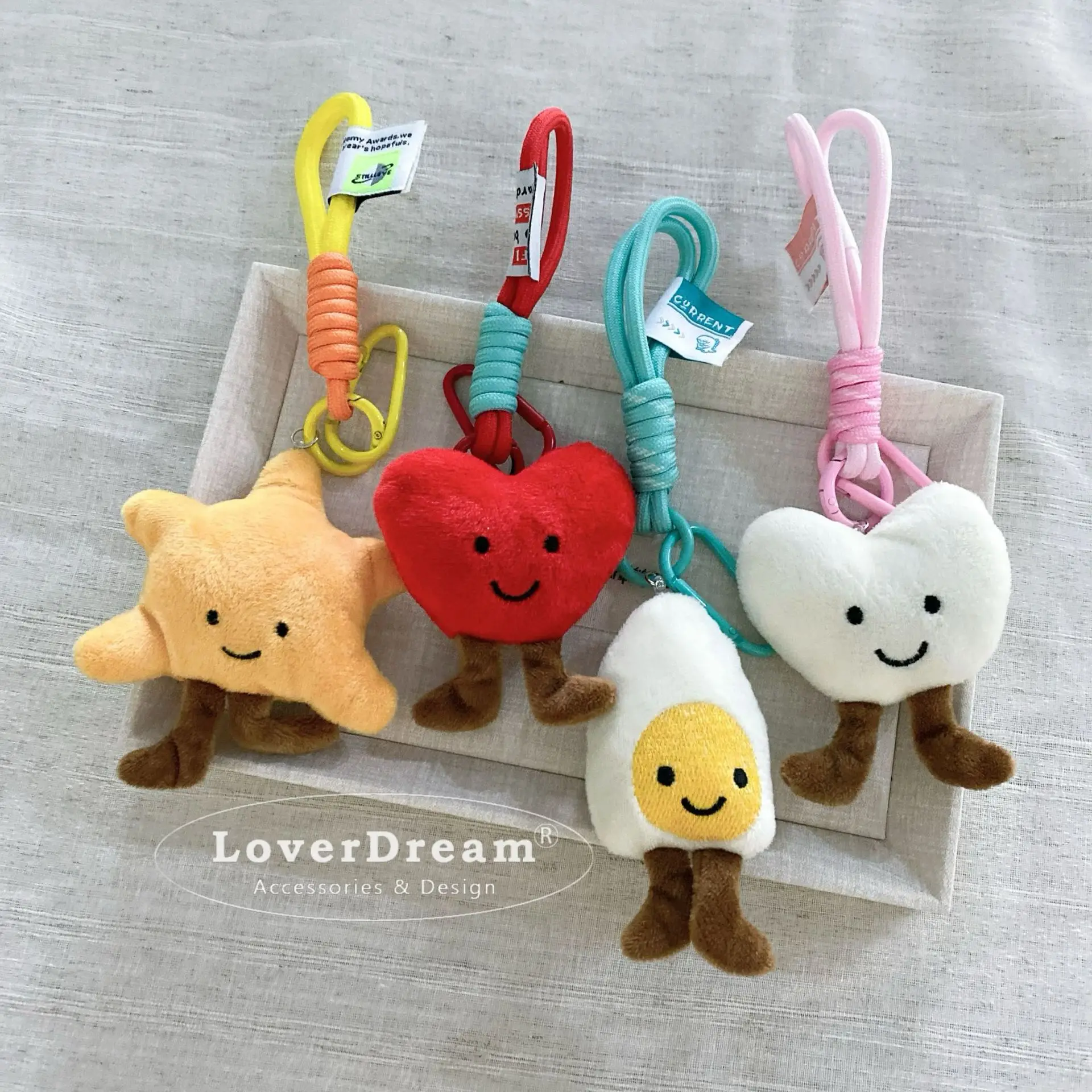 Cartoon Heart Star Carabiner Keychain for Bag Cute Girly Soft Plush Lightweight Daily Portable Decoration Durable Non Slip