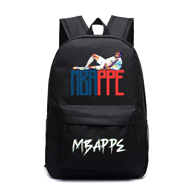 Mbappe Avatar Print Mochila Jovem, Mochila Escolar Estudante Casual Preto, Adequado para Meninos e Meninas