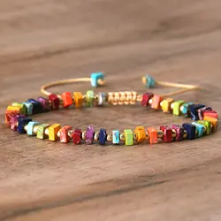 New Square Shape Color Imeprial Stone 7 Chakra Bracelet For Women Healing Yoga Meditation Energy Adjustable Bracelet Jewelry