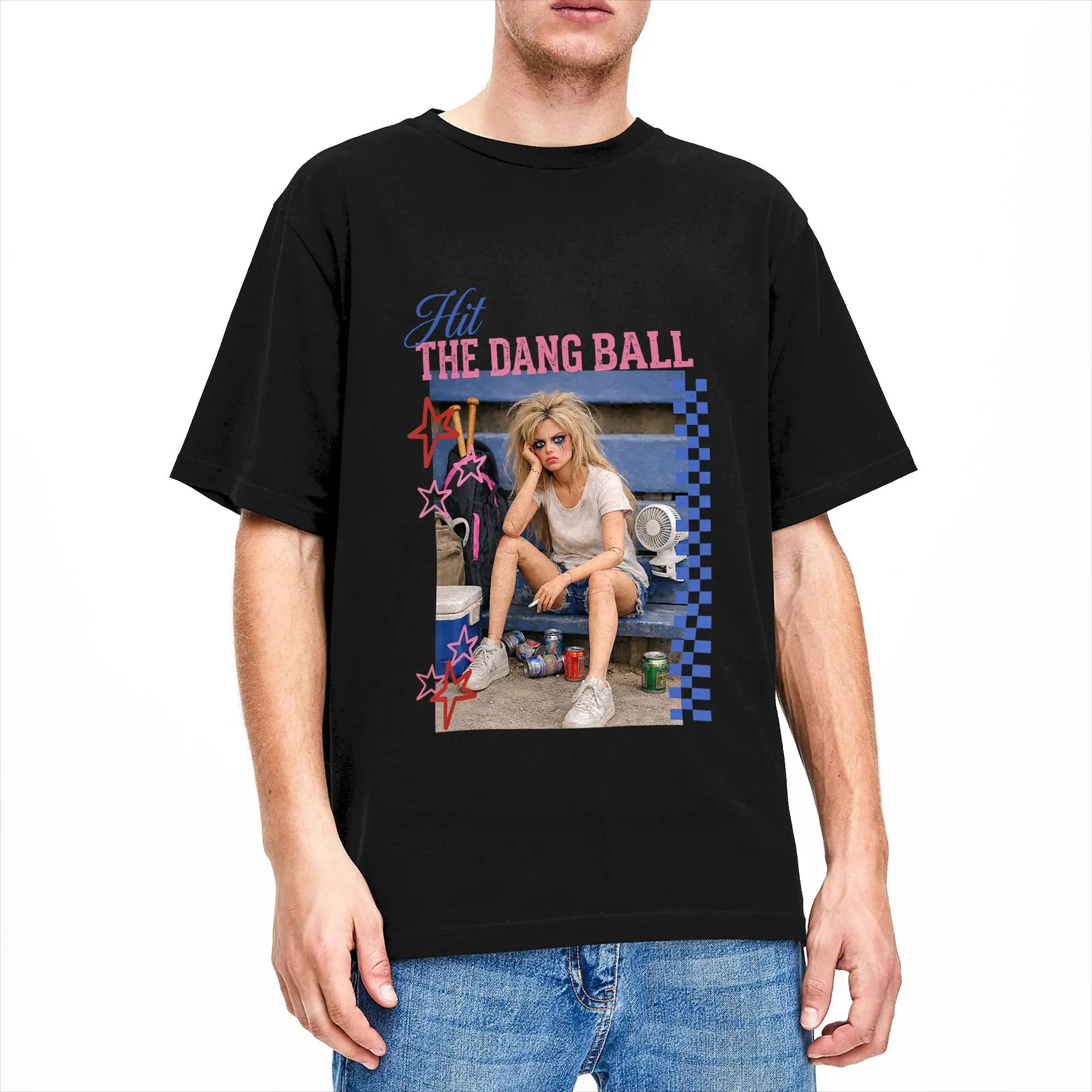 Hit The Dang Ball Funny Baseball Mom Softball Doll Face Meme Men's T Shirts Hipster Tees O Neck T-Shirts Cotton Summer Clothes
