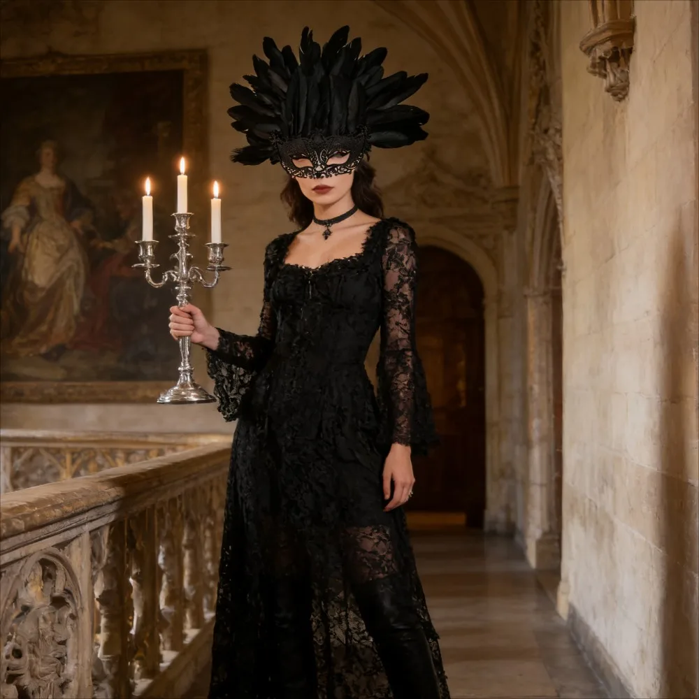 Media máscara festiva de lirio de plumas - Accesorio de disfraz de máscara de ojos para fiesta de baile de carnaval