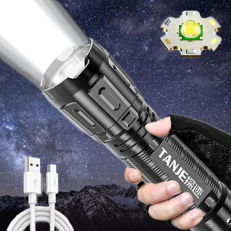 USB Rechargeable Flashlight Led 3 Gears  Battery Torch Lantern for Outdoor Waterproof Camping Fishing Hiking Lighting Lamp