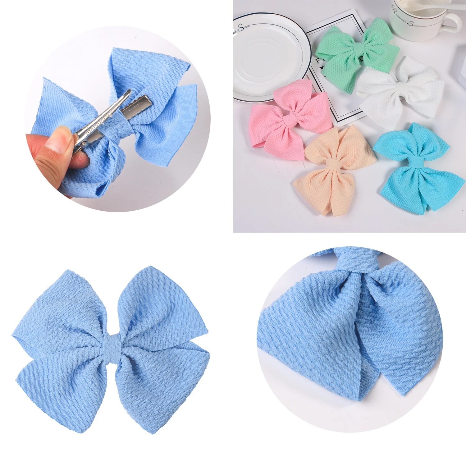 5pcs Fabric Hair Bows Hair Clips For Baby Girls 3.5inch Bows Hairpins Barrettes Headwear Kids Hair Acesssories