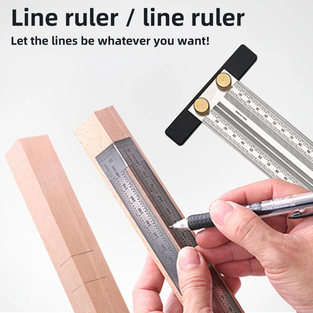 High-precision T Type Line Ruler Stainless Steel Woodworking Scriber Measuring Carpentry Marking Gauge Carpenter Measuring Tools