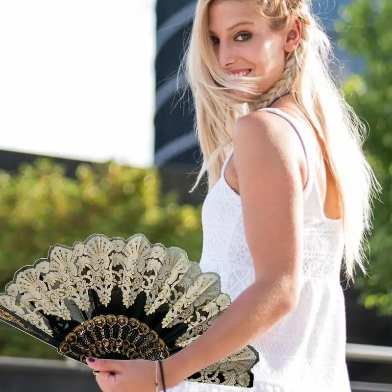الإسبانية نمط مروحة الزفاف الحرير الدانتيل مروحة للطي عقد زهرة مروحة سيدة الزفاف للطي مروحة اليد