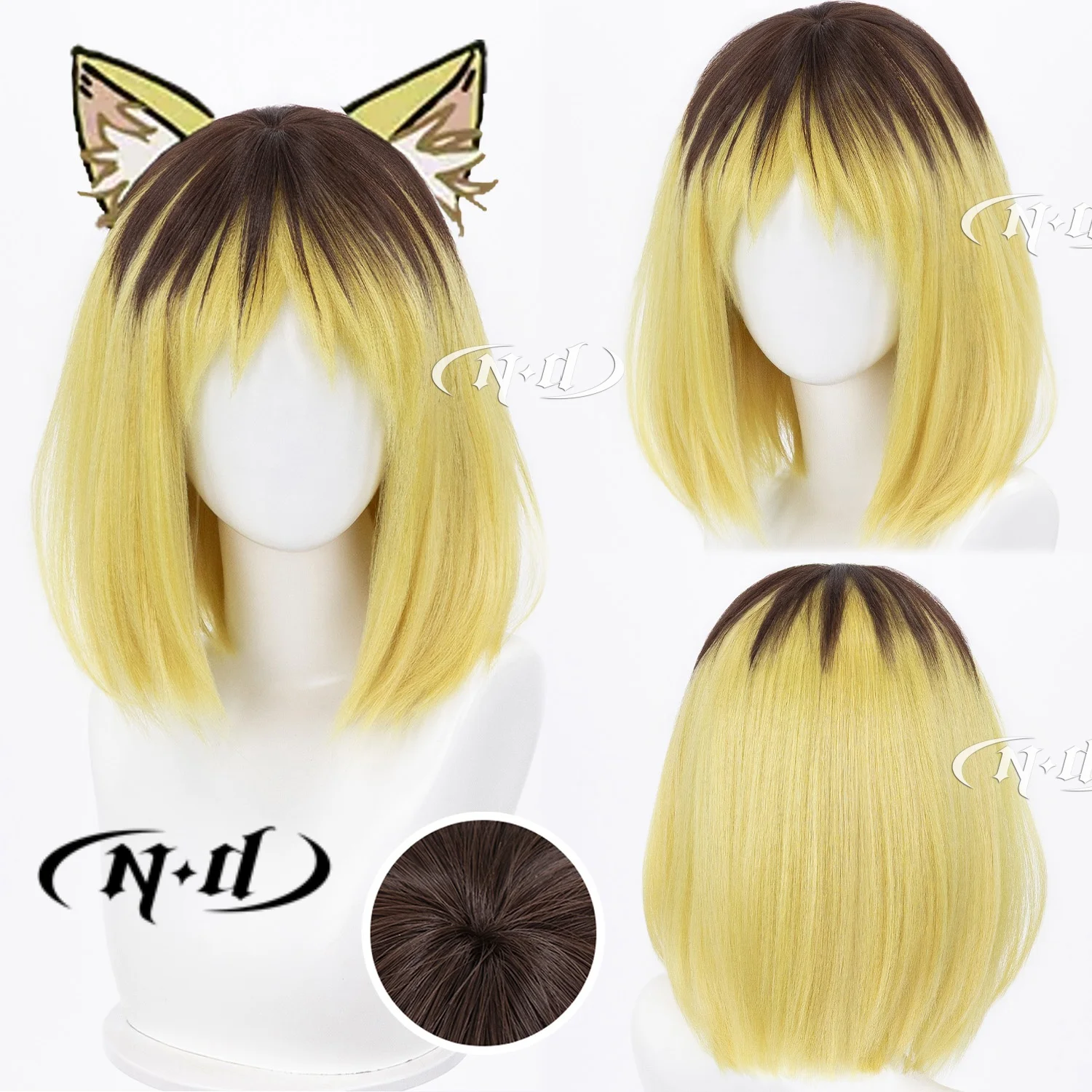 ND Brand Yakuko Etsushimaru Yakuneko Chainsmoker Cat Yani Neko Cosplay Wigs Hair Hairpiece for Comic-con Cosplayer Halloween