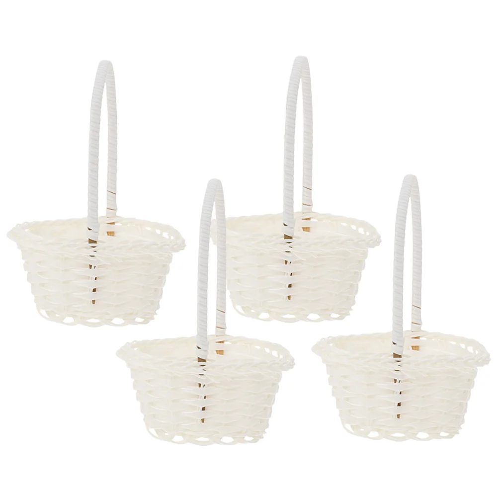 

4pcs Rattan Flower Basket Woven Plastic Bridesmaid Wedding Party Storage Decorative Rustic Flowerpot Girl Basket