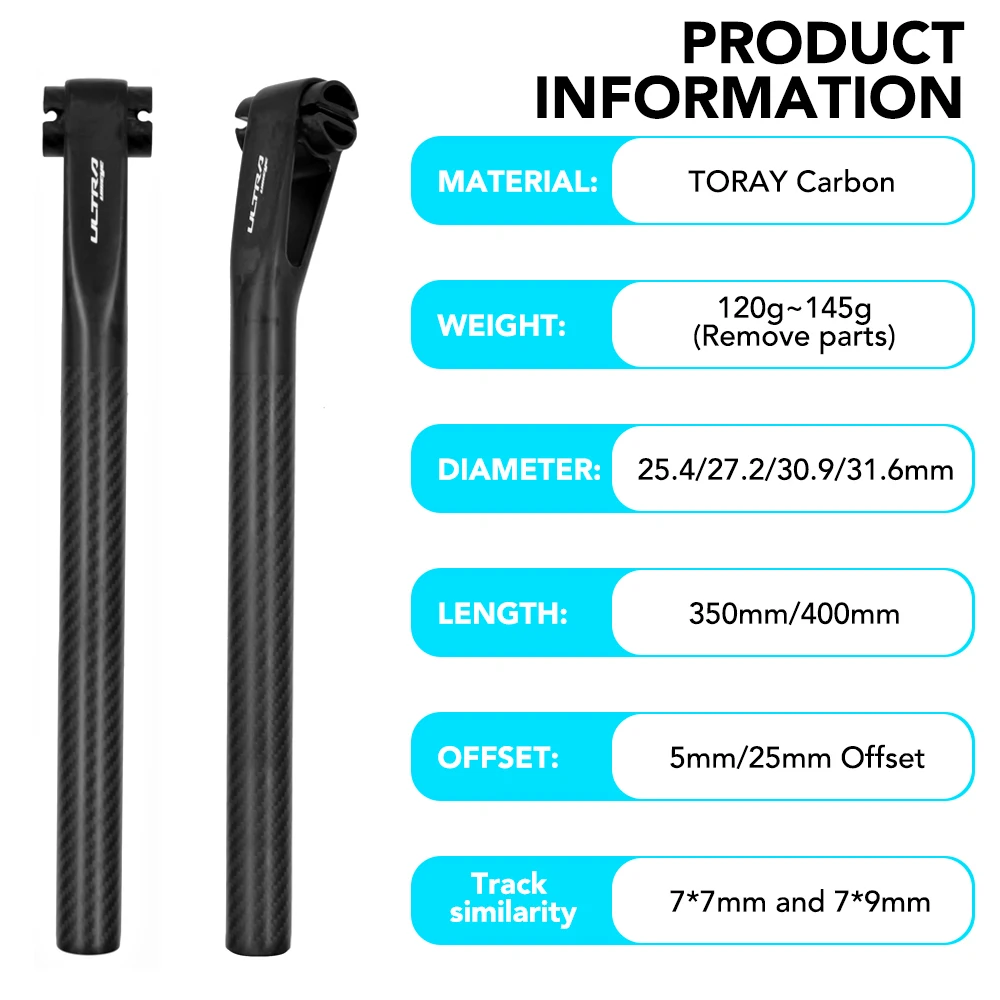 ULLICYC Ultralight Carbon Seatpost Bicycle Seatpost 25.4/27.2/30.9/31.6MM Offset 5MM/25MM for MTB/Road Seat Tube Bicycle Part