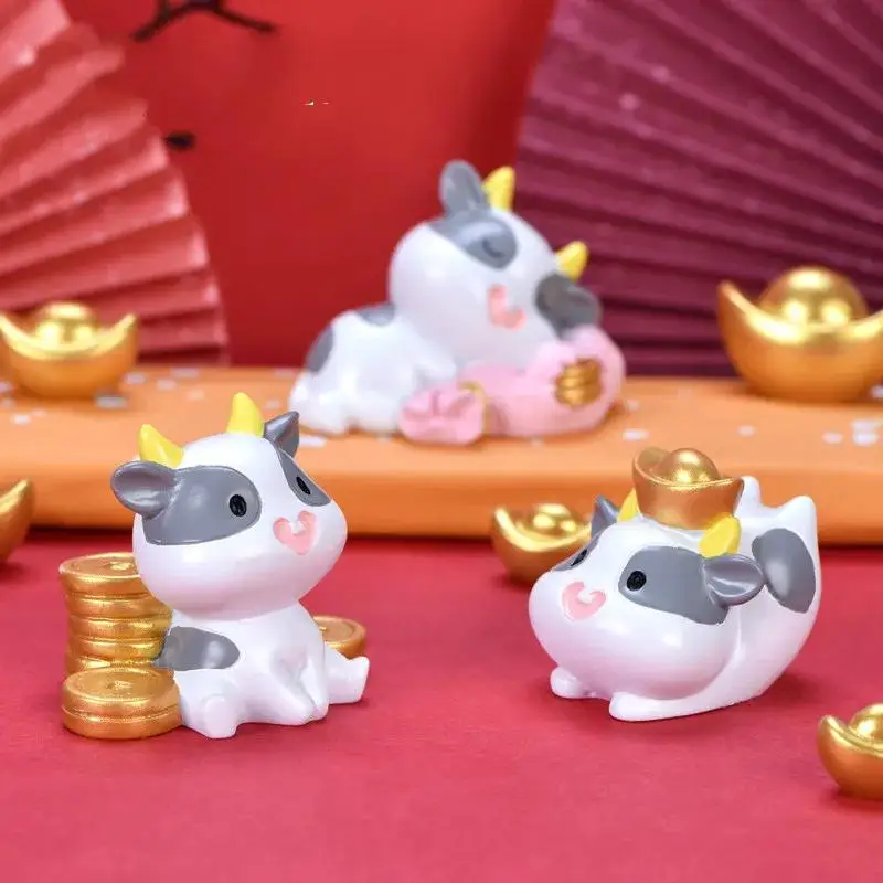 Micro Landscape Resin Desktop Decoration Wealth Fortune Cow Decoration Hold Silver Ingot Sleeping Gold Coin Bag Decoration