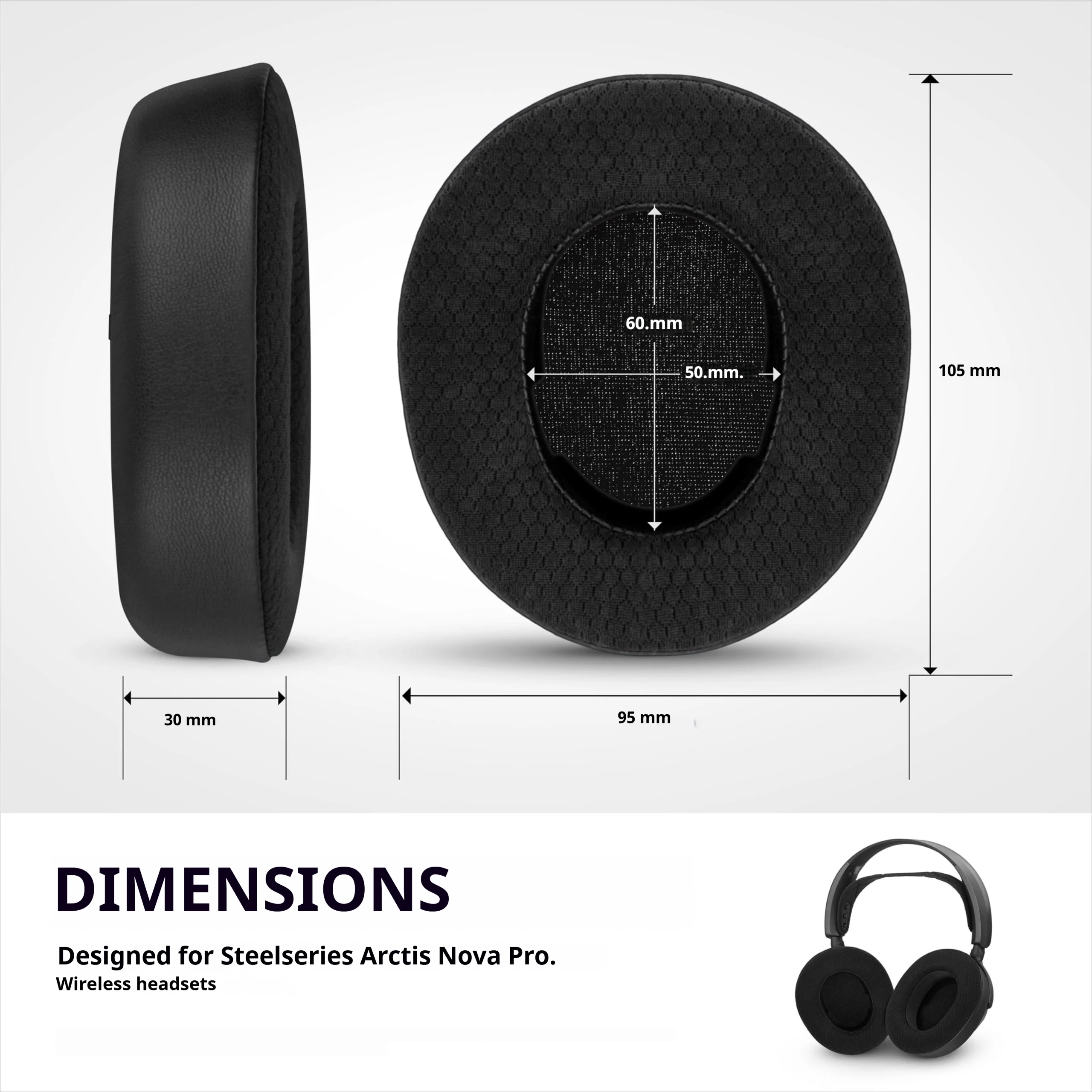 Hybrid Fabric Cooling Gel Ear Pads for Arctis Nova Pro Wireless - with Memory Foam, Cooling Gel & Breathable Mesh & Leather view 2