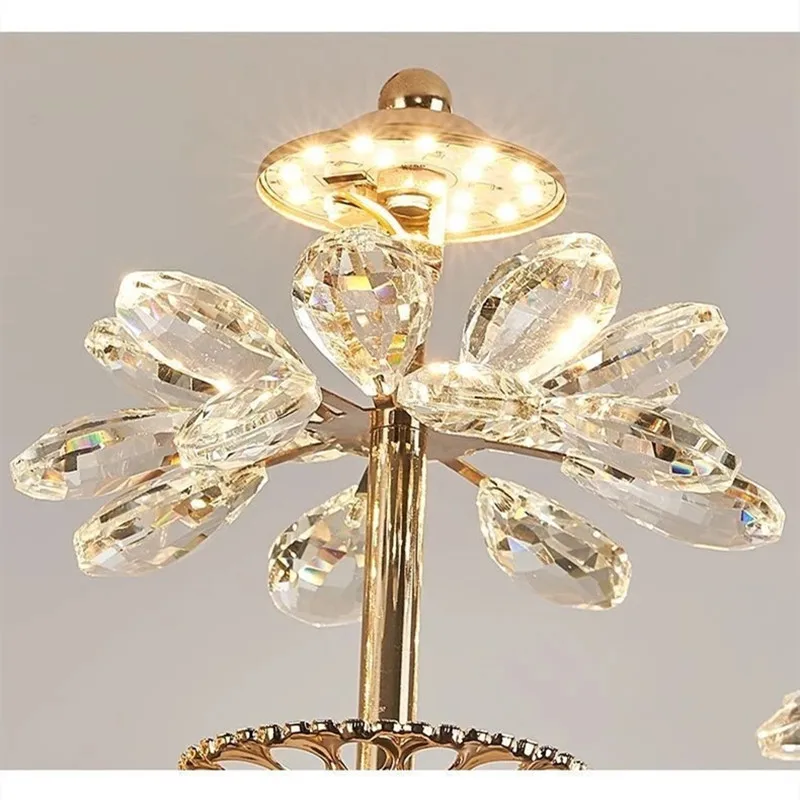 American Luxury Flower Chandelier Foyer Lustre K9 Crystal Pendant Lights French Living Dining Room Home Decor Led Lamparas Lamp