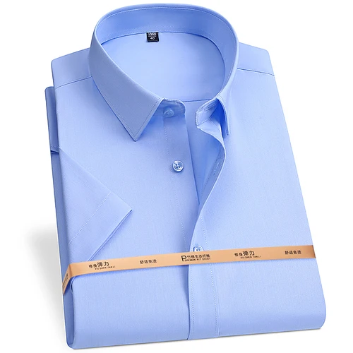 Camisa de manga corta de fibra de bambú de alta calidad para hombre para verano fresco ajuste transpirable sin planchar Top Social de negocios S-6XL-7XL-8XL