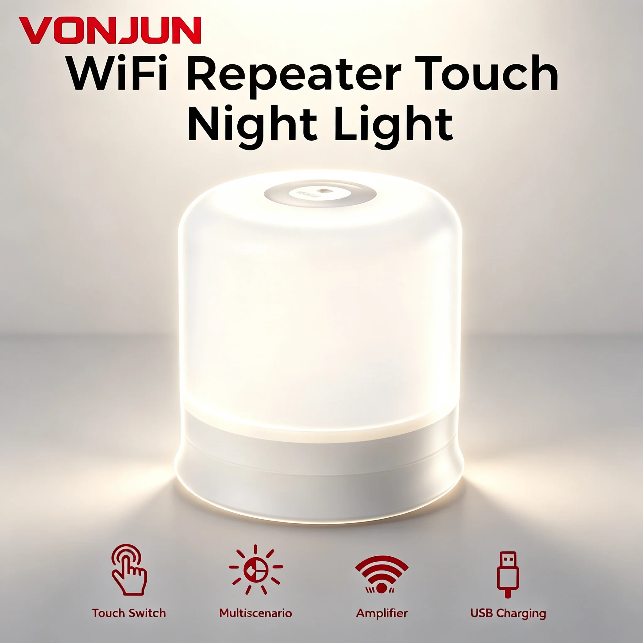 VONJUN WiFi Repeater Touch Night Light 2 In One Boost WiFi Signal  Expand Coverage