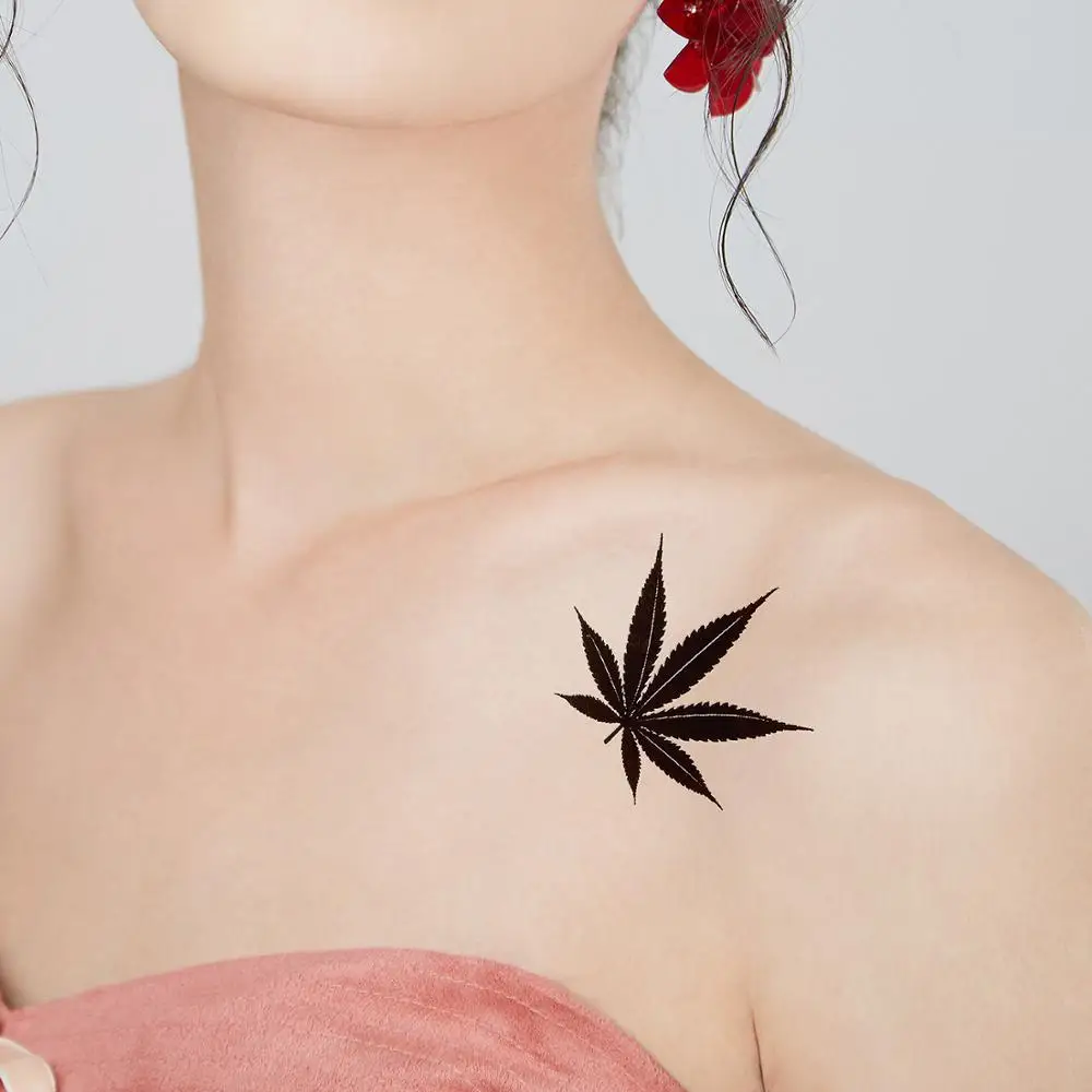 1pcs Waterproof Temporary Tattoo Sticker Black Maple Leaf Fake Tattoo for Women Men Body Art Shoulders Neck Arms Tatoo