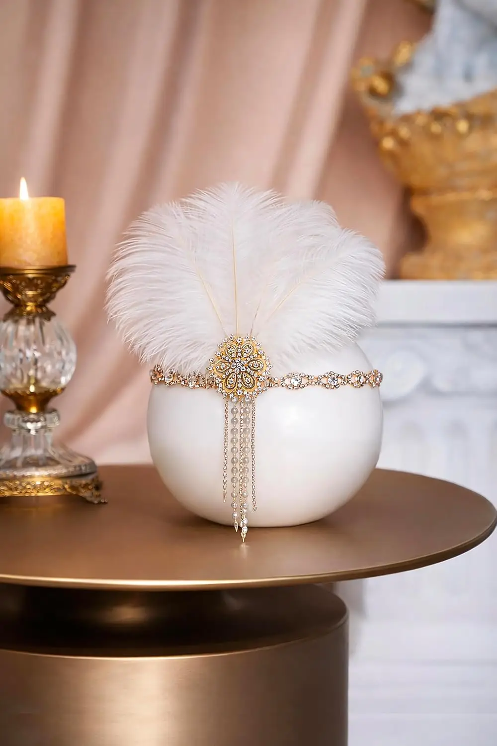 BABEYOND 1920s Flapper Headpiece, Feather Headband with Rhinestones Tassels, Roaring 20s Gatsby Costume Accessory