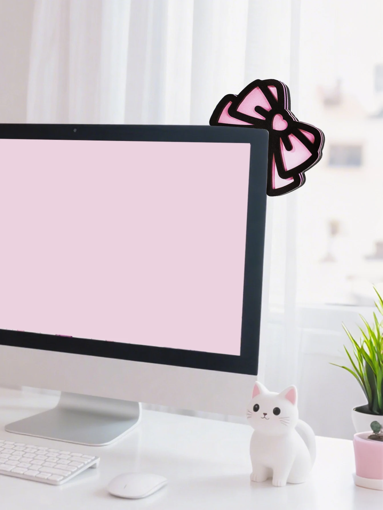 Niedliche Computer-Monitor-Dekoration, rosa Schleife, Katzenohrform, Ornamente, Kawaii-Desktop-Dekoration für PC, Laptop, Zimmer, Schreibtisch, Dekoration, Mädchen-Geschenk – Detail 8
