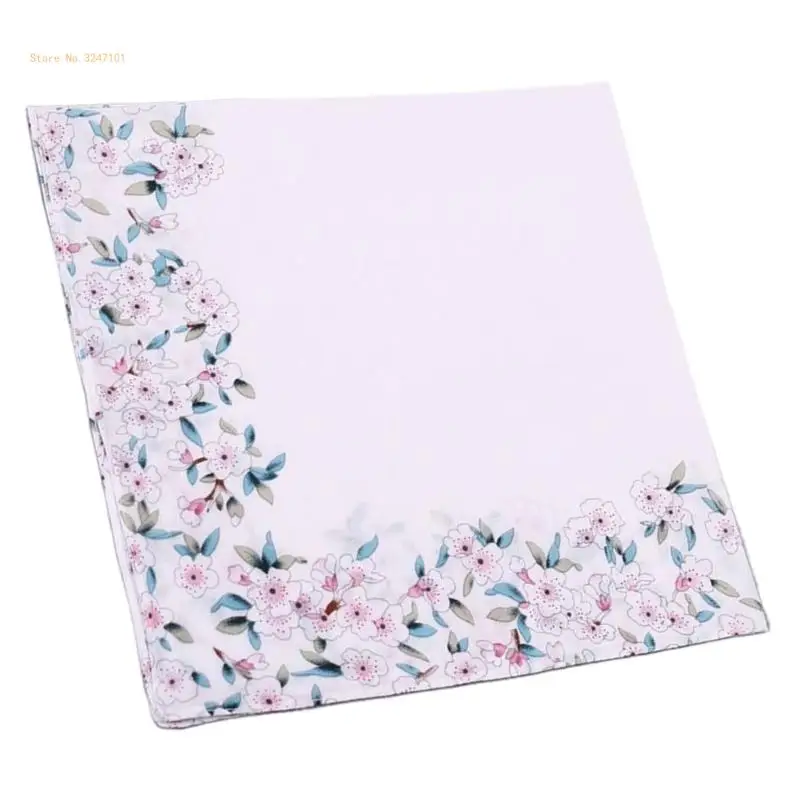 Cotton Handkerchief Gentle on Skin Strong Absorption Pocket Cotton Towel Elegant Flower Pinted Hankies For Ladies Dropship