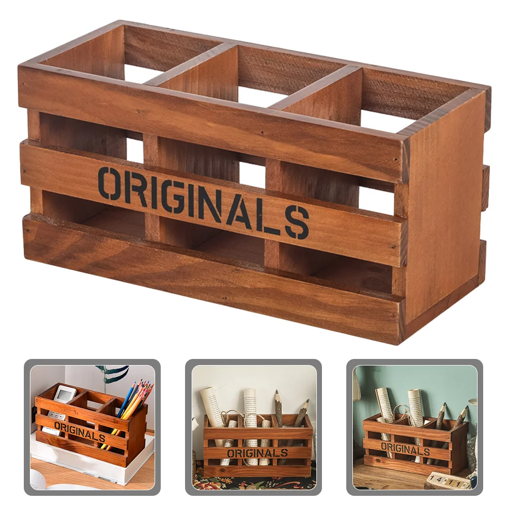 

Wood Pens Storage Box Pencils Holder Remote Control Holder Desktop Organizer Wood Storage Box Cosmetics Organizer