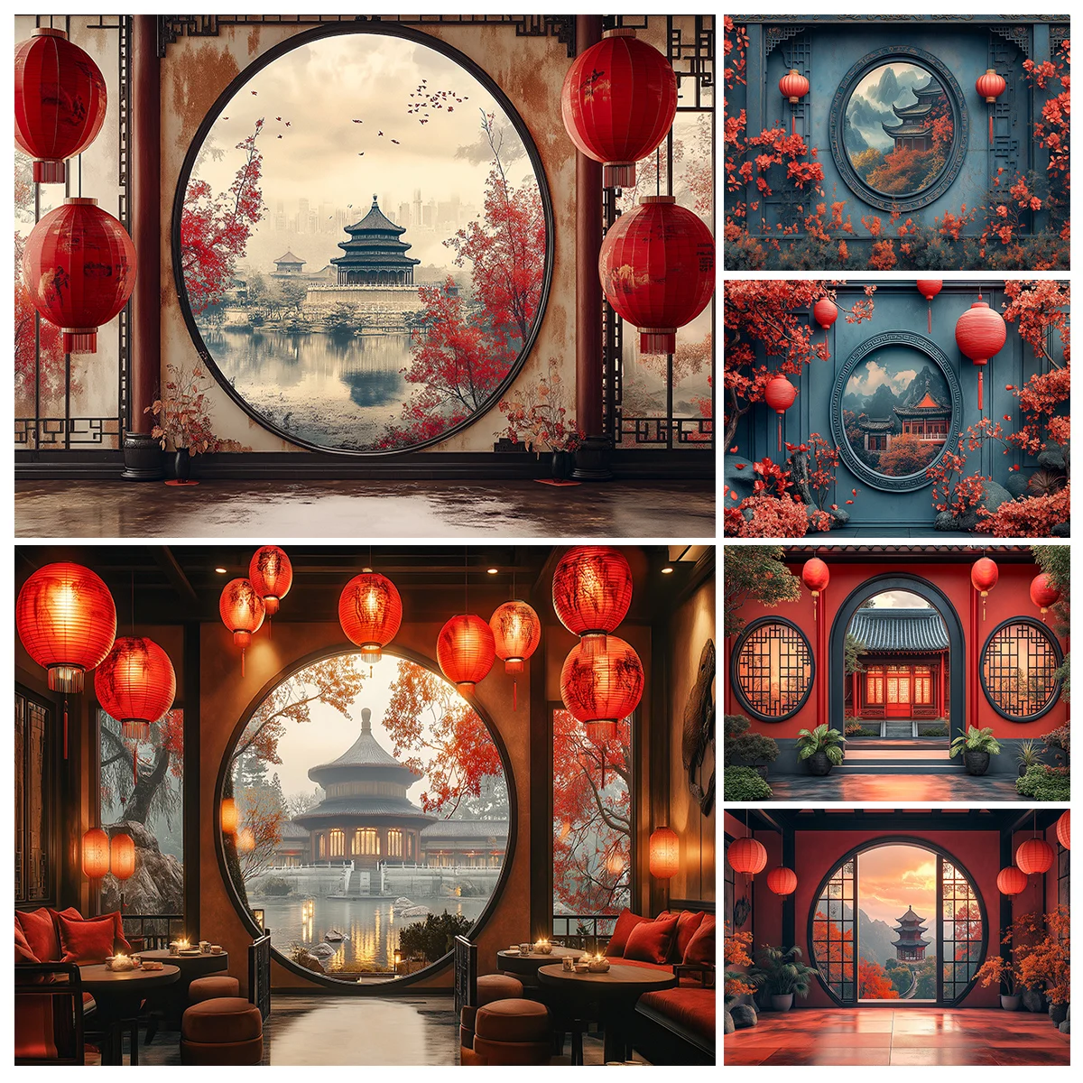 

Фоны в китайском стиле для детей и взрослых, детские фотосессии, китайский Новый год, ретро-павильон, фоны