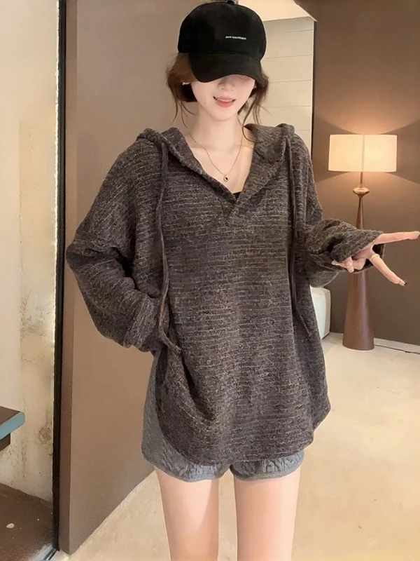 

plus Size Casual Sle High Quali Loose Hoodie Women Spring Design Striped Soft Upper Body Comfortable Fit Ladies Sweatirt