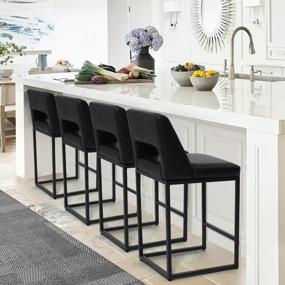 

Black Bar Stools Set of 4 for Kitchen Counter Counter Height Modern Bar Chairs with Backs for Kitchen Island with Upholstered