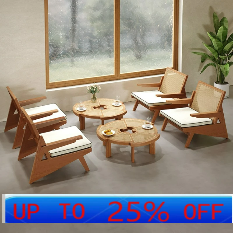 LTT Cafe Casual Table and Chair Combo Solid Wood Commercial Sofa Chairs Dessert Shop Creative Tables and Chairs
