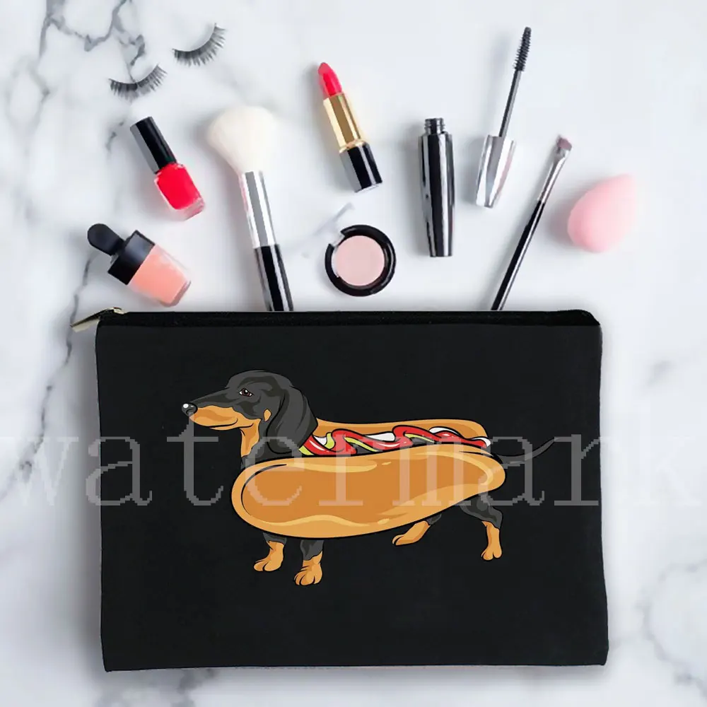 Women's Cosmetic Bags Short Legs Dachshund Dog Print  Zipper Toiletry Organizer Gift For Her Clutch Pouch Makeup Bag Travel