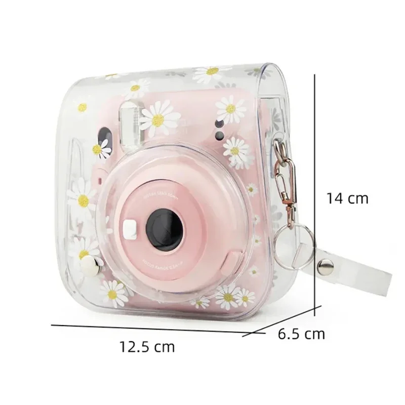 PVC Transparent Daisy camera case for Fujifilm Instax Mini 12 11 9 8 Protective Carry Bag Cover Shoulder Strap Storage Bag