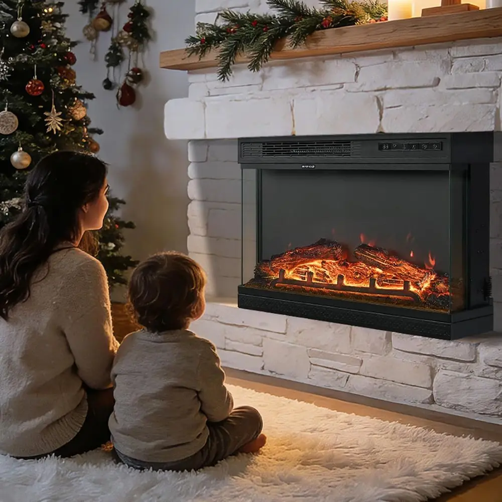

24 3-Sided Electric Fireplace Insert, Wall or Freestanding, 12 Colors, 5 Brightness Levels, 8-Hour Timer, Overheat Protection, R