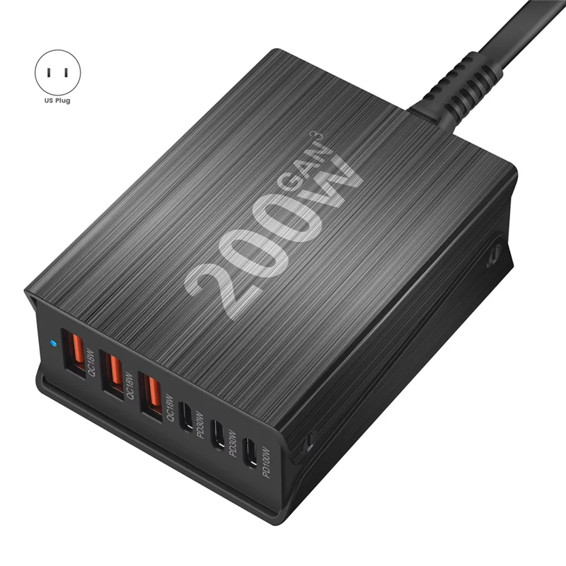 ABSQ-200W Gan Charging Station USB Type-C Fast Charger For Iphone 12-15  US-PLUG