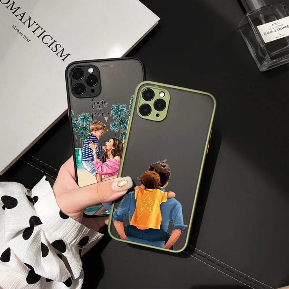 Для iphone 16 15 Pro 14 13 12 Mini 11 7 8 Plus XS Max XR Super Dad Baby Family Mom Матовый полупрозрачный чехол черный чехол для телефона