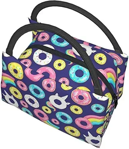 

Donut Unicorn with Portable Insulated Lunch Bag Rainbow Tail Waterproof Tote Bento Bag for Office School Hiking Beach Picnic
