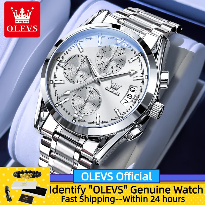 

OLEVS 2987 Men Watch Stainless steel Waterproof Luminous Date Watches Man