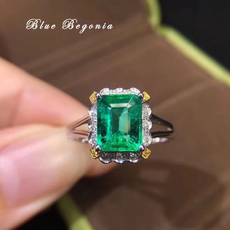 5*7MM Natural Columbia Emerald Ring 925 Sterling Silver Gemstone Fine Jewelry for Women Anniversary Gift