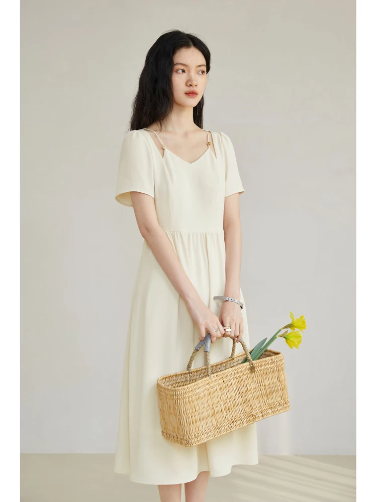 ZIQIAO Ladylike Chiffon Temperament Dress for Women High-end Sense Summer Chic Design Tea-break A-line Mid-length Dress Female