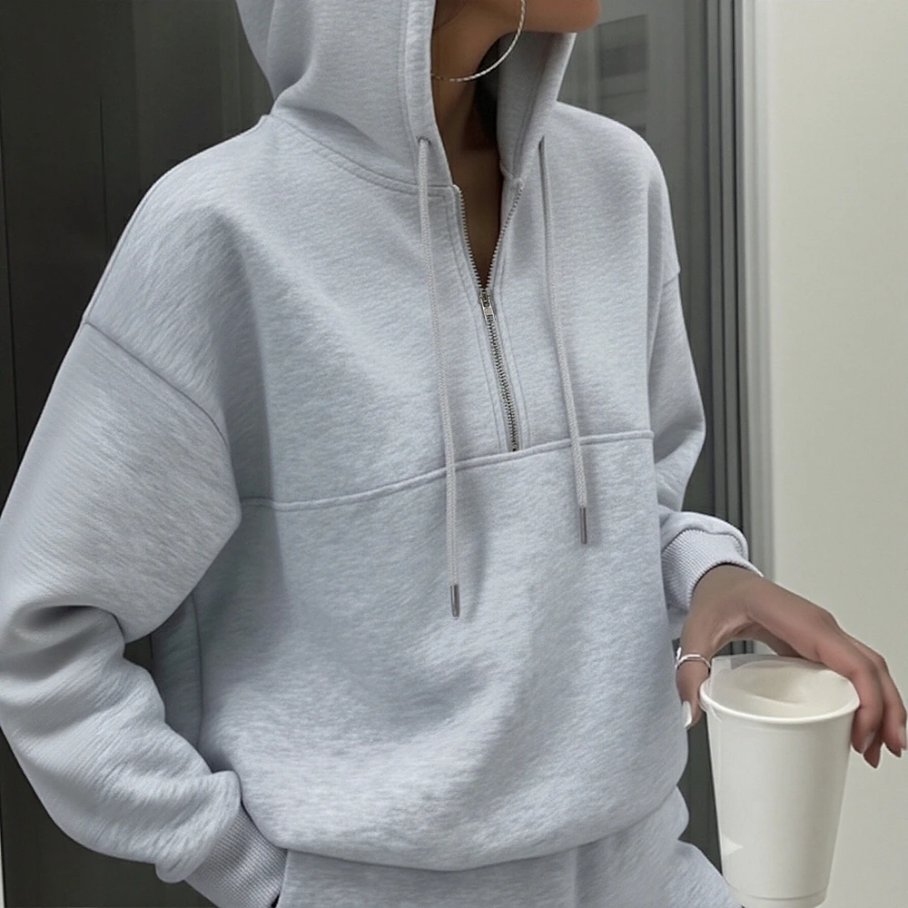 الخريف الشتاء هوديي المرأة عارضة مستقيم الأكمام تناسب نمط الملابس مستقيم الأكمام الديكور خالية مريحة أعلى