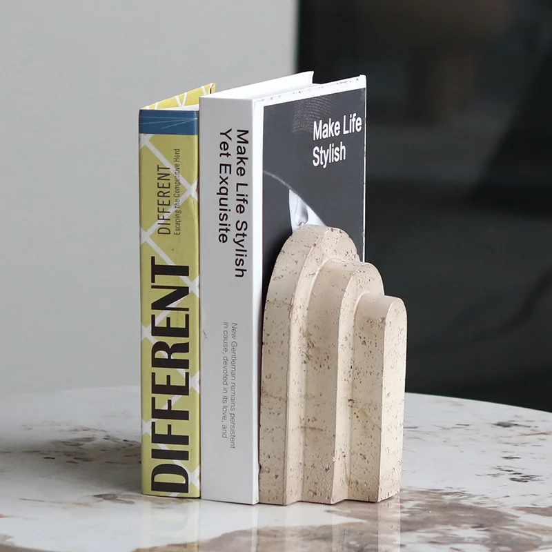 Nordic wabi-**** wind imitation travertine geometric cascading book stand bookend book by desktop ornament model room study deco