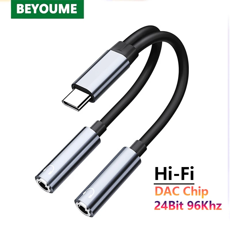 

Type C to Dual 3.5 Jack Cable Hi-Fi Sound USB C to 3.5mm Aux Earphones Audio Adapter for USB-C Phone Tablet Speaker Louder